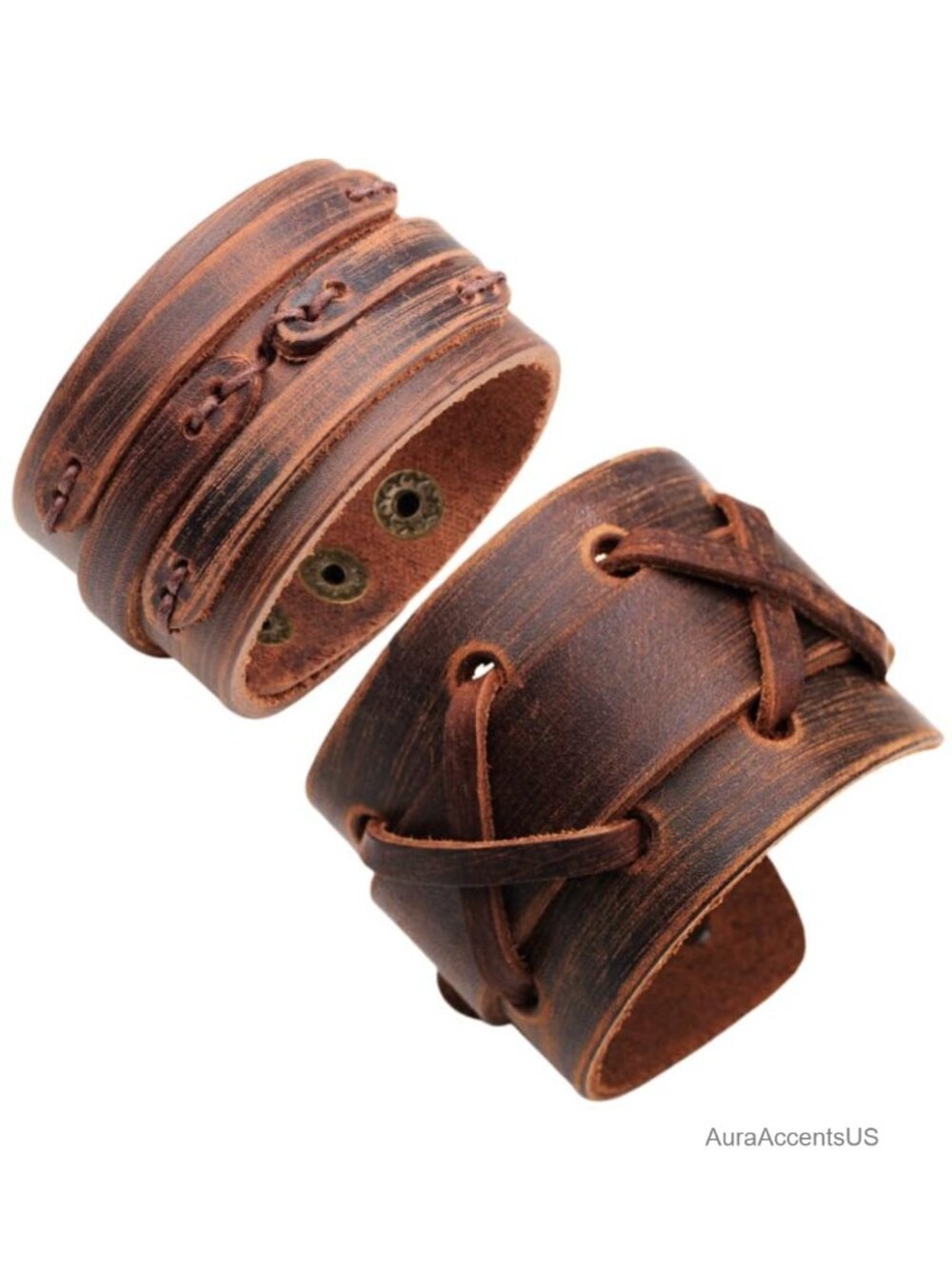 Punk Faux Leather Cuff Bracelet 2PC Adjustable Braided Wristband Men Women